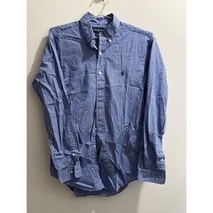 Ralph Lauren Long Sleeve Men's  Blue Plaid Button Down Pony Logo Size 15 34/35